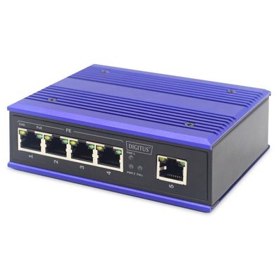 Digitus Switch Ind. 4-Port 10/100 30W PoE Unmanaged blau