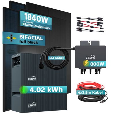 SUNNIVA® 1840W Balkonkraftwerk 4,02 kWh Speicher TSUN TSOL-DCU2000Lite Bifazial