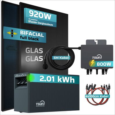 SUNNIVA® 920W Balkonkraftwerk 2,01 kWh Speicher TSUN TSOL-DCU2000Lite Bifazial