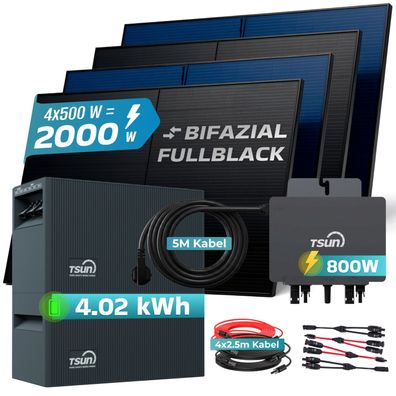 SUNNIVA® 2000W Balkonkraftwerk 4,02 kWh Speicher TSUN TSOL-DCU2000Lite Bifazial