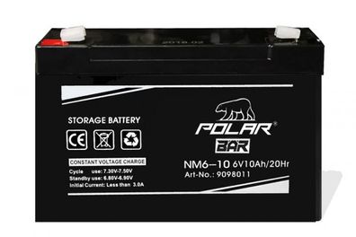 PolarBear Blei Gel Akku 6V 10Ah/ 20Hr 3-FM-10 Kinderauto Kinderfahrezug Batterie