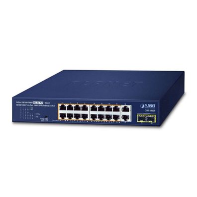 PLANET 16-Port GE 802.3at + 2-Port GE + 2-Port 1000X SFP