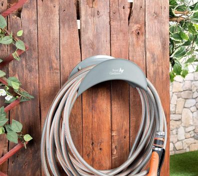 NEU Stahl Wandhalter gewölbt für Gartenschläuche Halterung Terrasse Schuppen Hof
