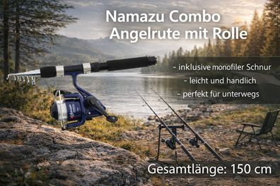 NEU NGT Namazu mobile Angelrute mit Rolle Schnur für Camping Zelten Fischen NEW