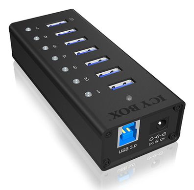 ICY BOX IB-AC618, 7 Port USB 3.2 Gen 1 Hub mit 1x Tablettladeport, Vollmetall, mit 12