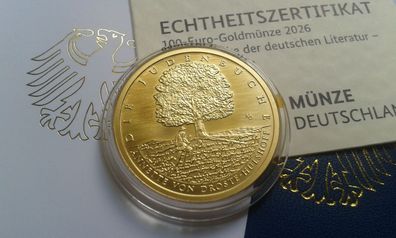 100 euro 2026 Judenbuche Droste-Hülshoff 1/2 Unze Gold Prägestätte A Berllin
