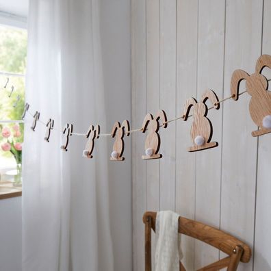 Girlande Häschen Ostern Holz 190 cm lang