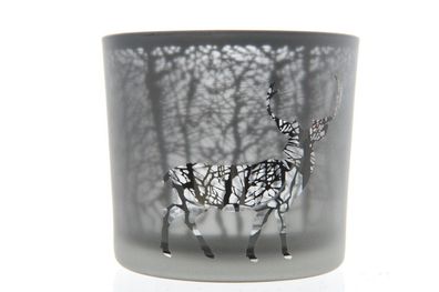 Teelichthalter Glas Windlicht Laser Hirsch grau Ø 7,3 x 8 cm