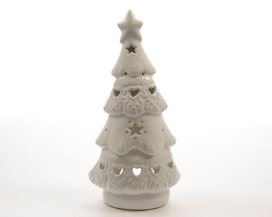 Teelichthalter Weihnachtsbaum Porzellan weiß H.33 cm