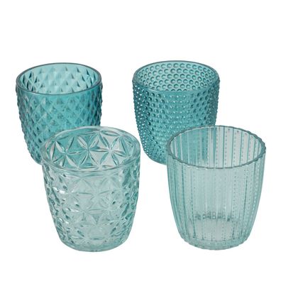 Teelichthalter Marilu Glas lackiert türkis H.7 cm Ø.7 cm 4-teilig