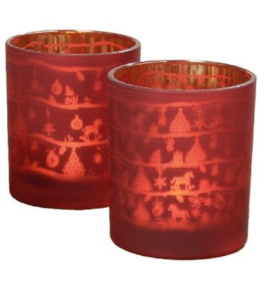 Windlicht Marlitt Glas lackiert rot H 10 cm 2er Set
