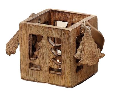 Windlicht Teelicht Mangoholz braun Tannenbaum H 11 cm