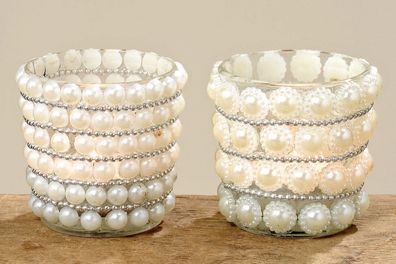 Windlicht Teelicht Perle Hochzeit Taufe Weihnachten H 6 cm 2er Set