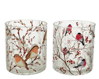 Kerzenhalter Teelichthalter Glas Crackle Vogel Ø 11x13 cm Stückpreis