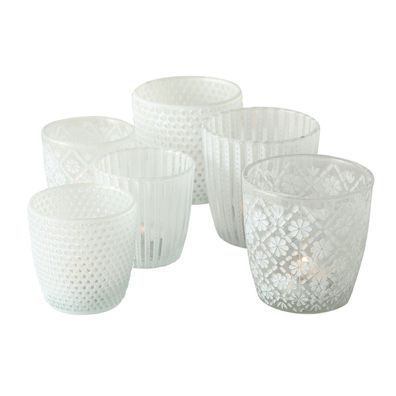 Teelichthalter Glas lackiert weiß matt H 7 - 9 cm 2er Set