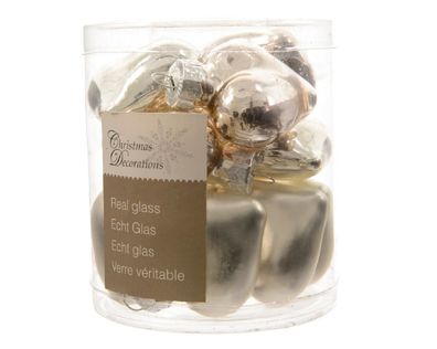 Christbaumschmuck Herzen Glas 2x4,5x4 cm 12 Stück silber glanz/matt
