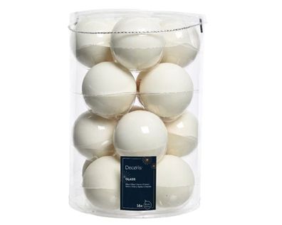 Weihnachtsbaumkugeln Glas Ø 8 cm wollweiss matt/glänzend 16 Stück