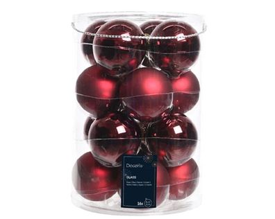 Weihnachtsbaumkugeln Glas Ø 8 cm 16 Stück ochsenblut emaille/matt mix