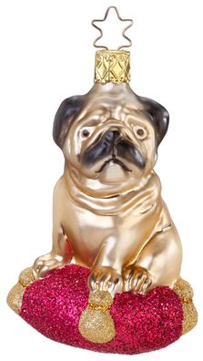 Christbaumschmuck Mops Glas 9,5 cm beige-pink