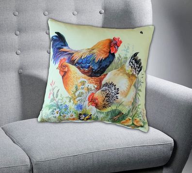 Dekokissen Kissenbezug Druck Hahn Henne Ostern Frühling