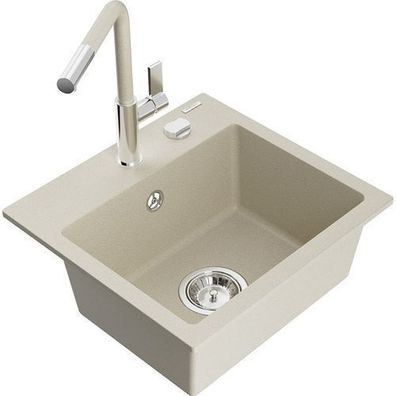 Mexen Milo Granitspüle Beige mit Flora Mischbatterie
