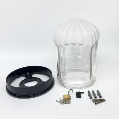 Grab Laterne Wetterfest 20cm Glass ALU schwarz Grablicht inkl. Vorhängeschloss