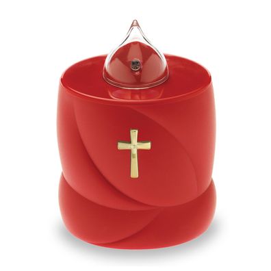 2 LED Grabkerzen Flackereffekt lange Brenndauer Trauerlicht rot Heiliges Kreuz