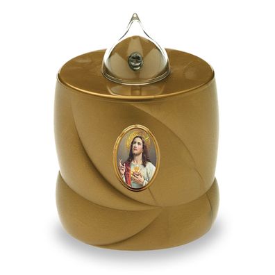 2 LED Grabkerzen Flackereffekt lange Brenndauer Trauerlicht gold Jesus