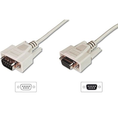 Digitus D-Sub M/F 3m Serial Cable Beige