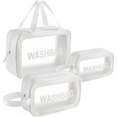 Transparent Kosmetiktasche 3 Stück Wasserdicht Reise Kulturbeutel Set Weiß