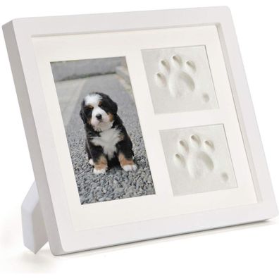 TierHerz Pfotenabdruck Set Hund 3D Gipsabdruck Holz Bilderrahmen Wandmontage
