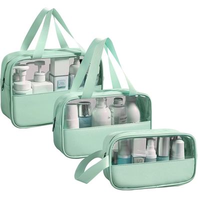Kosmetiktasche Transparent PVC 3 Stück Wasserdicht Leicht Kulturbeutel Grün