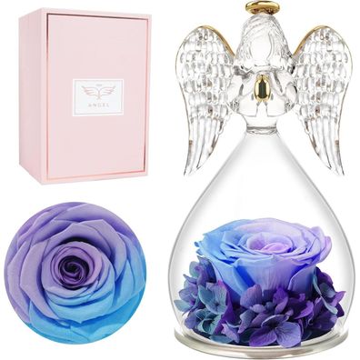 Geschenke für Freundin Unendliche Rose Violett in Engel Glaskuppel