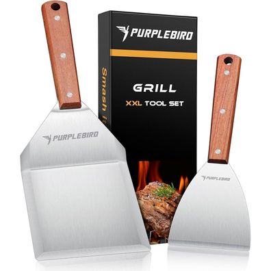 Edelstahl Plancha Set Grillspachtel mit Groß Wender Grillzubehör Männer Geschenk