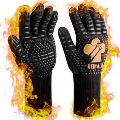 Grill Zubehör: Grillhandschuhe 800°C Baumwolle Gold L/XL/XXL Rutschfest