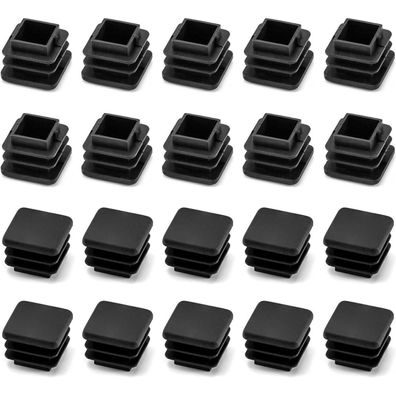 Quadratstopfen 20x20mm Schwarz Kunststoff 20 Stück Möbelschutz