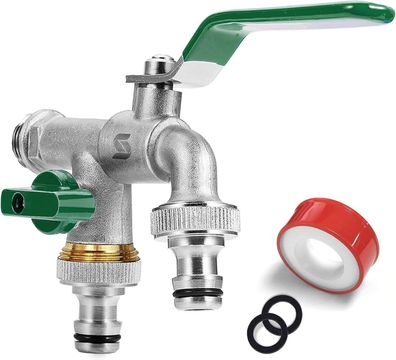 Garten Wasserhahn Doppel Auslaufhahn Messing 3/4 Zoll Grün