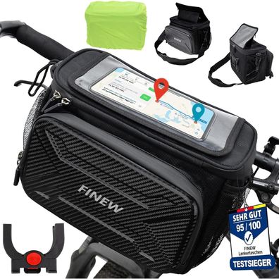 Lenkertasche für Fahrrad E Bike 6L, Wasserdicht, Touchscreen, Regenschutz