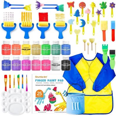 Kinderfingerfarben Set 53tlg. mit Palette Pinsel Schwamm Schwammspatel