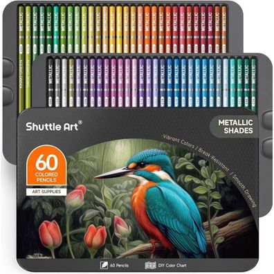 60er Set Shuttle Art Metallic Buntstifte für Erwachsene, Glitzer Malstifte