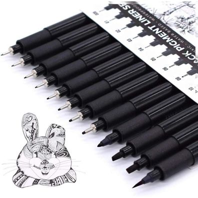 Schwarze Fineliner Stifte Set wasserfest Künstler Skizzen 12 Stück