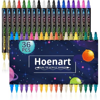Acrylstifte 36 Farben Dual Tip Wasserfest für Holz Leinwand Stein