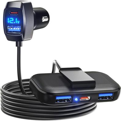 Autoladegerät 5 USB-Ports Zigarettenanzünder 31W 3 USB-A 2 Typ-C 1,5M Kabel