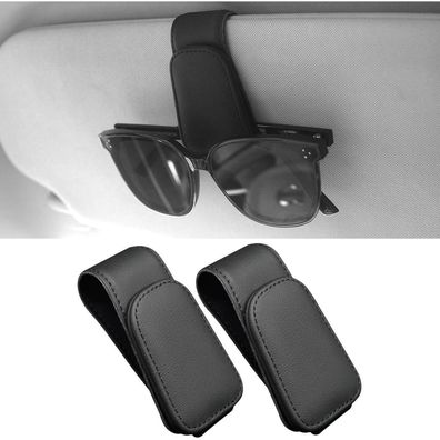 Auto Brillenhalter Sonnenblende 2er Pack Schwarz Magnetisch Leder