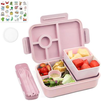 Bugucat Lunchbox Kinder mit Fächern 1300ml 3-teilig Auslaufsicher Bento Box Rose