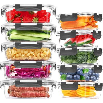 Glas-Frischhaltedosen Set 10er Pack BPA-frei luftdicht Vorratsbehälter
