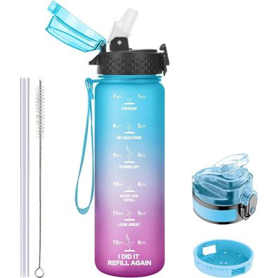 Kinder Trinkflasche 500ml Zeitmarkierungen Strohhalm BPA-frei Blau Lila