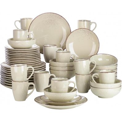 48-teilig vancasso Navia Steingut Geschirr Vintage Design beige grün