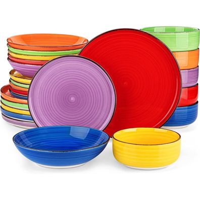 Tafelservice 6 Personen Geschirrset Steingut modern bunt