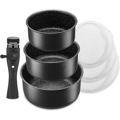 Kochtopf Set 7 tlg 16-18-20cm abnehmbarer Griff Induktion Antihaft